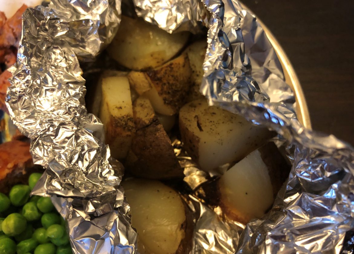 chopped potatoes in foil packet