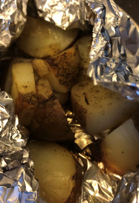 chopped potatoes in foil packet