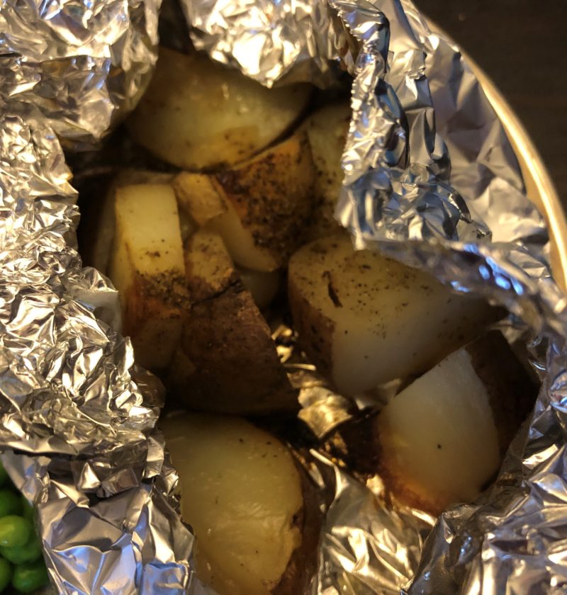 chopped potatoes in foil packet